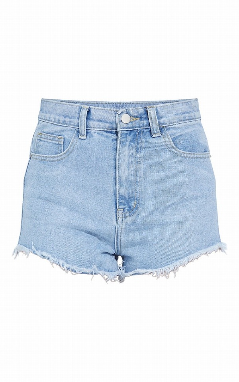 Light Blue / Wash Pretty Little Thing Petite Wash Frayed Hem Shorts | LPFQEYO-68