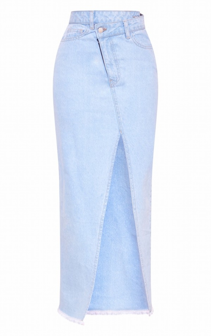 Light Blue / Wash Pretty Little Thing Petite Wash Asymmetric Waist Midaxi Skirts | JPGXBSC-78