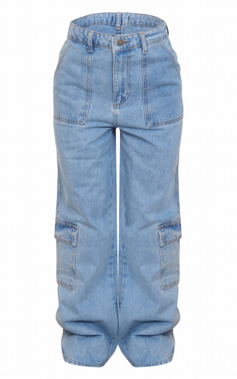 Light Blue / Wash Pretty Little Thing Petite Wash Pocket gy Wide Leg Jean Jeans | DJSYNCB-89