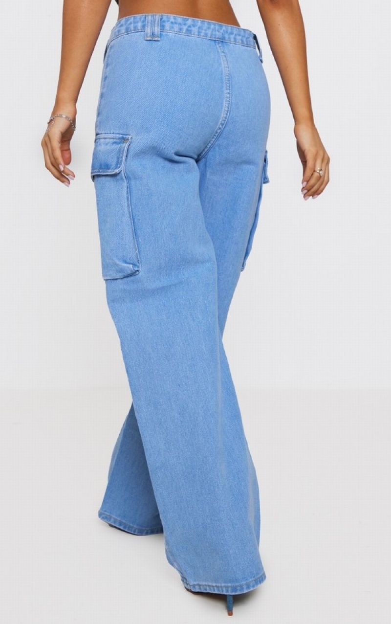 Light Blue / Wash Pretty Little Thing Petite Wash Cargo Jeans | EMRKXAP-21