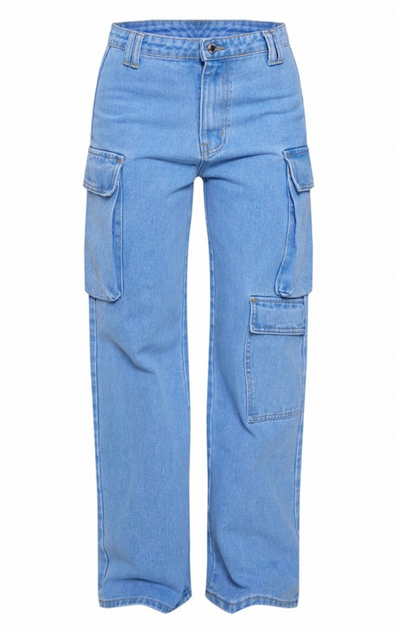 Light Blue / Wash Pretty Little Thing Petite Wash Cargo Jeans | EMRKXAP-21