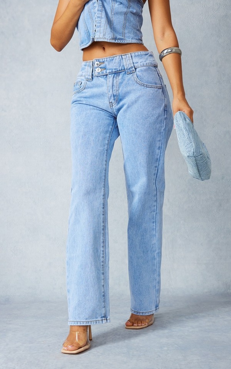 Light Blue / Wash Pretty Little Thing Petite Wash Straight Leg Jeans | ZQEPXKA-58