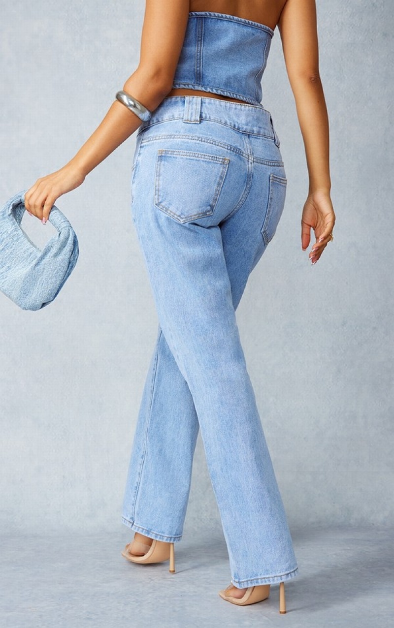 Light Blue / Wash Pretty Little Thing Petite Wash Straight Leg Jeans | ZQEPXKA-58