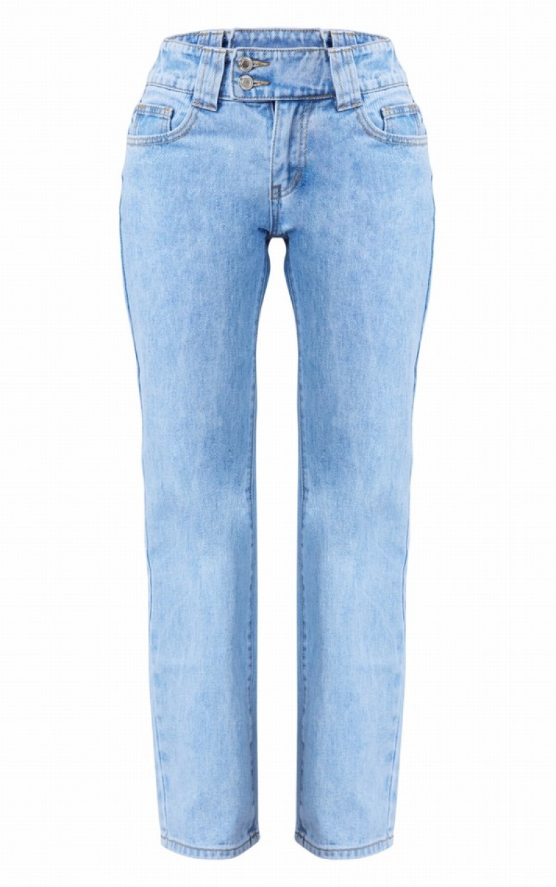 Light Blue / Wash Pretty Little Thing Petite Wash Straight Leg Jeans | ZQEPXKA-58