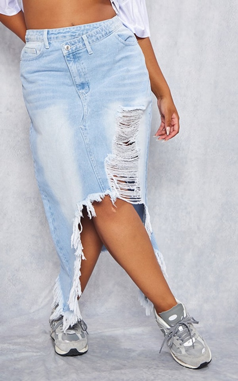 Light Blue / Wash Pretty Little Thing Plus Wash Distressed Detail Skirts | YSTCKBQ-18