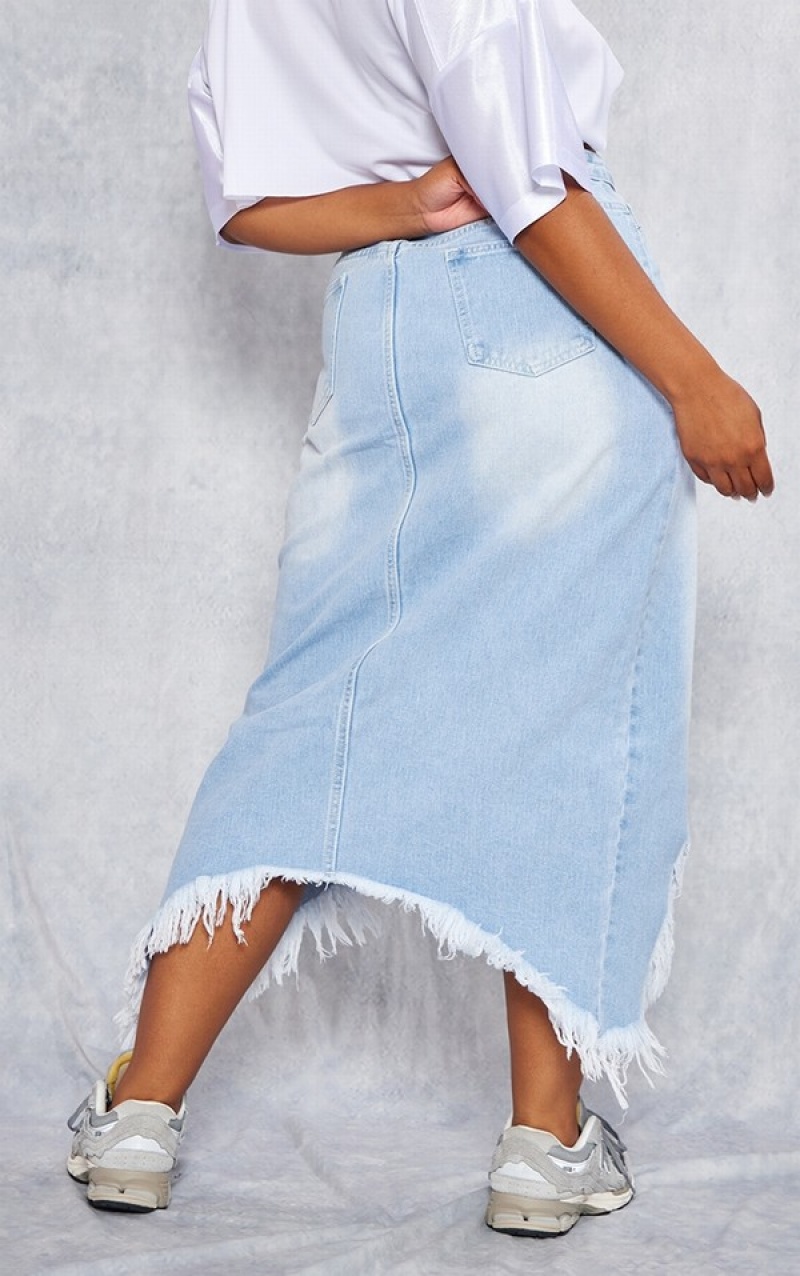 Light Blue / Wash Pretty Little Thing Plus Wash Distressed Detail Skirts | YSTCKBQ-18