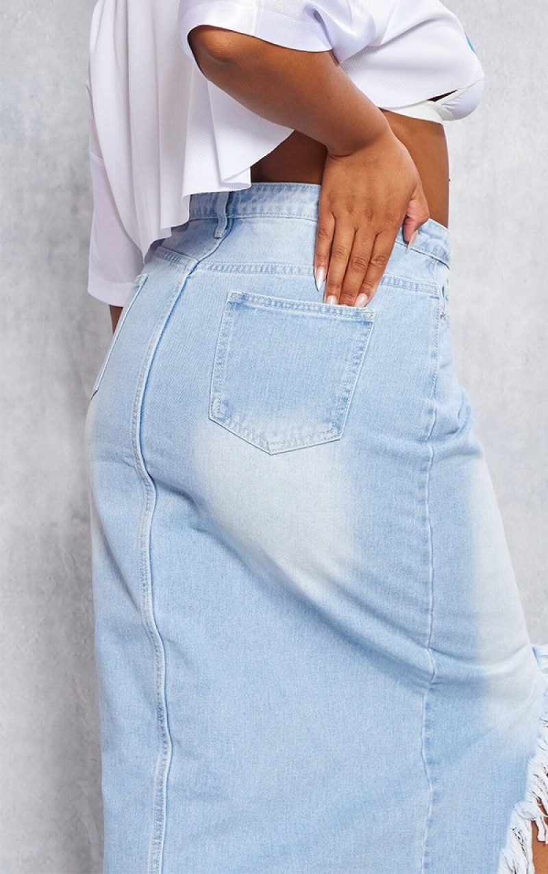 Light Blue / Wash Pretty Little Thing Plus Wash Distressed Detail Skirts | YSTCKBQ-18