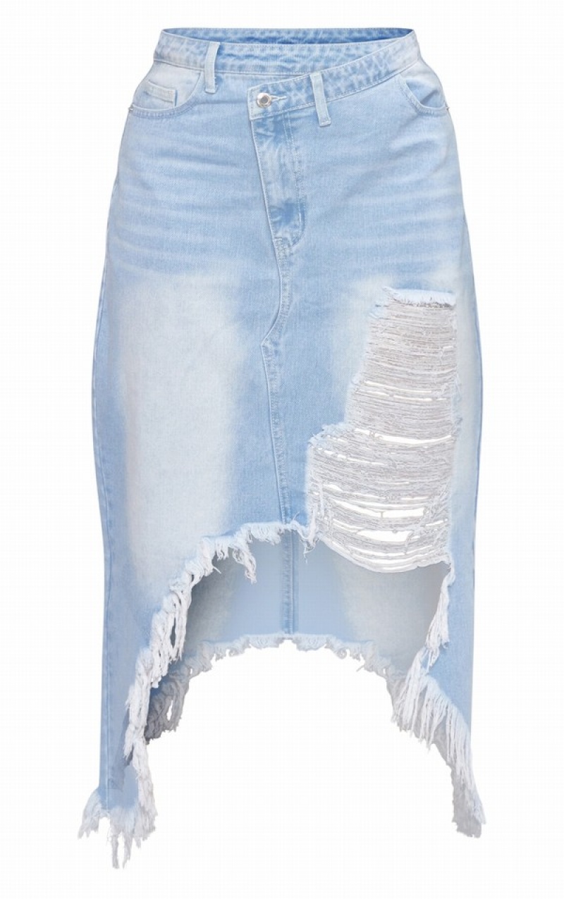 Light Blue / Wash Pretty Little Thing Plus Wash Distressed Detail Skirts | YSTCKBQ-18