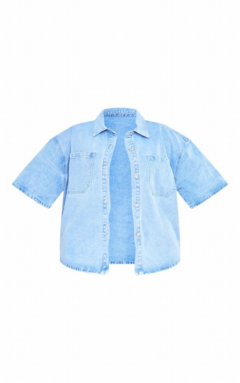 Light Blue / Wash Pretty Little Thing Plus Wash Oversized Shirts | COYDTHZ-31