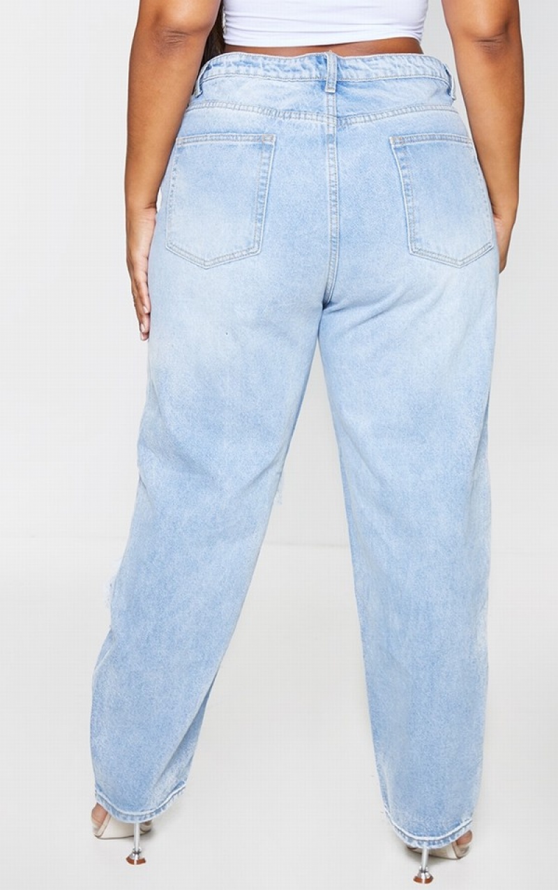 Light Blue / Wash Pretty Little Thing Plus Wash Ripped Mom Jeans | GRQZVEU-46