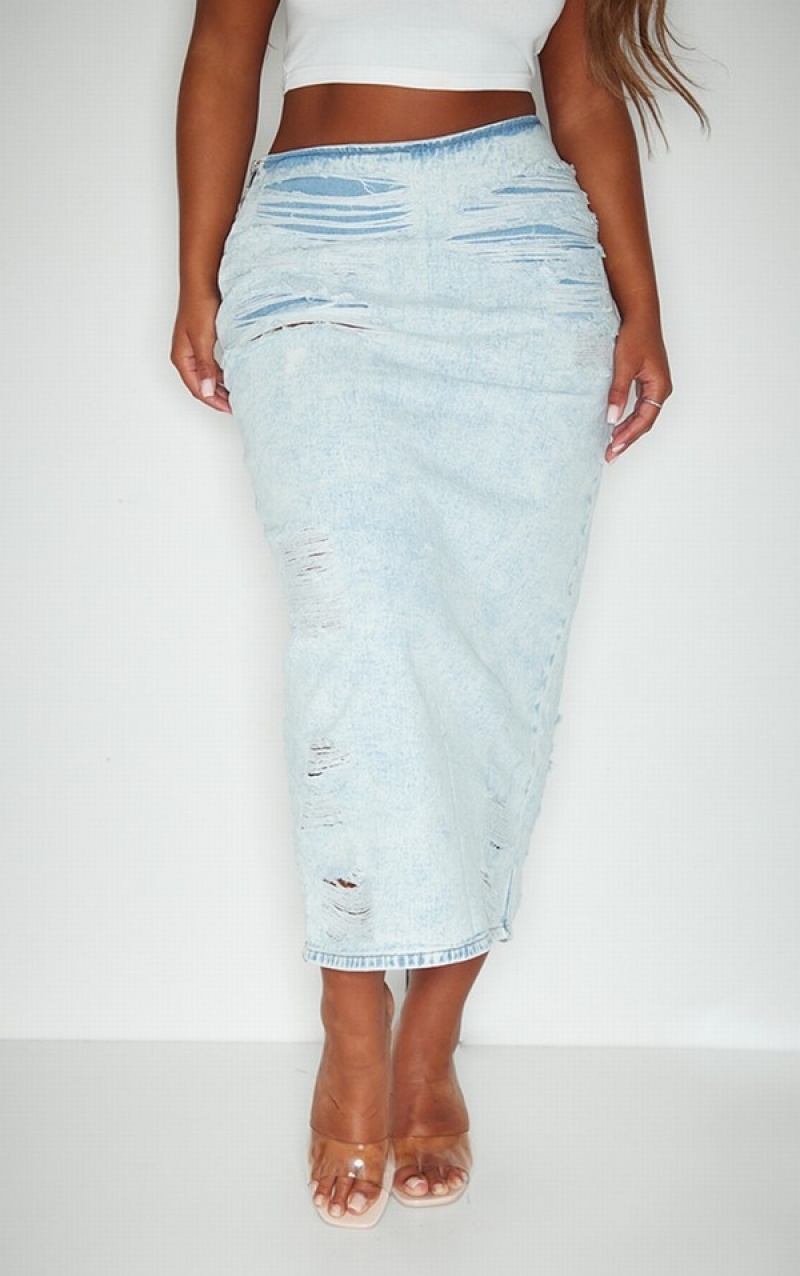 Light Blue / Wash Pretty Little Thing Shape Acid Wash Ripped Detail Skirts | QBYEDOR-47