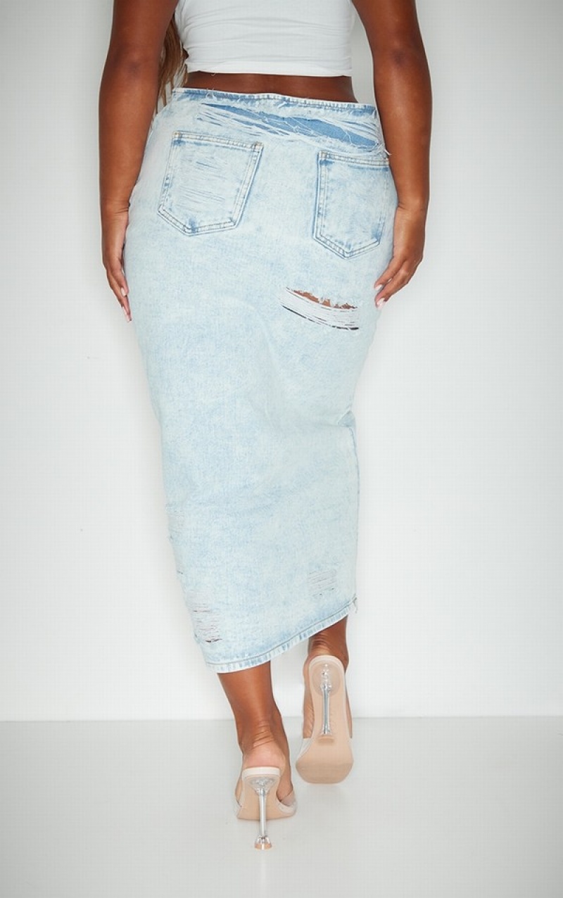 Light Blue / Wash Pretty Little Thing Shape Acid Wash Ripped Detail Skirts | QBYEDOR-47