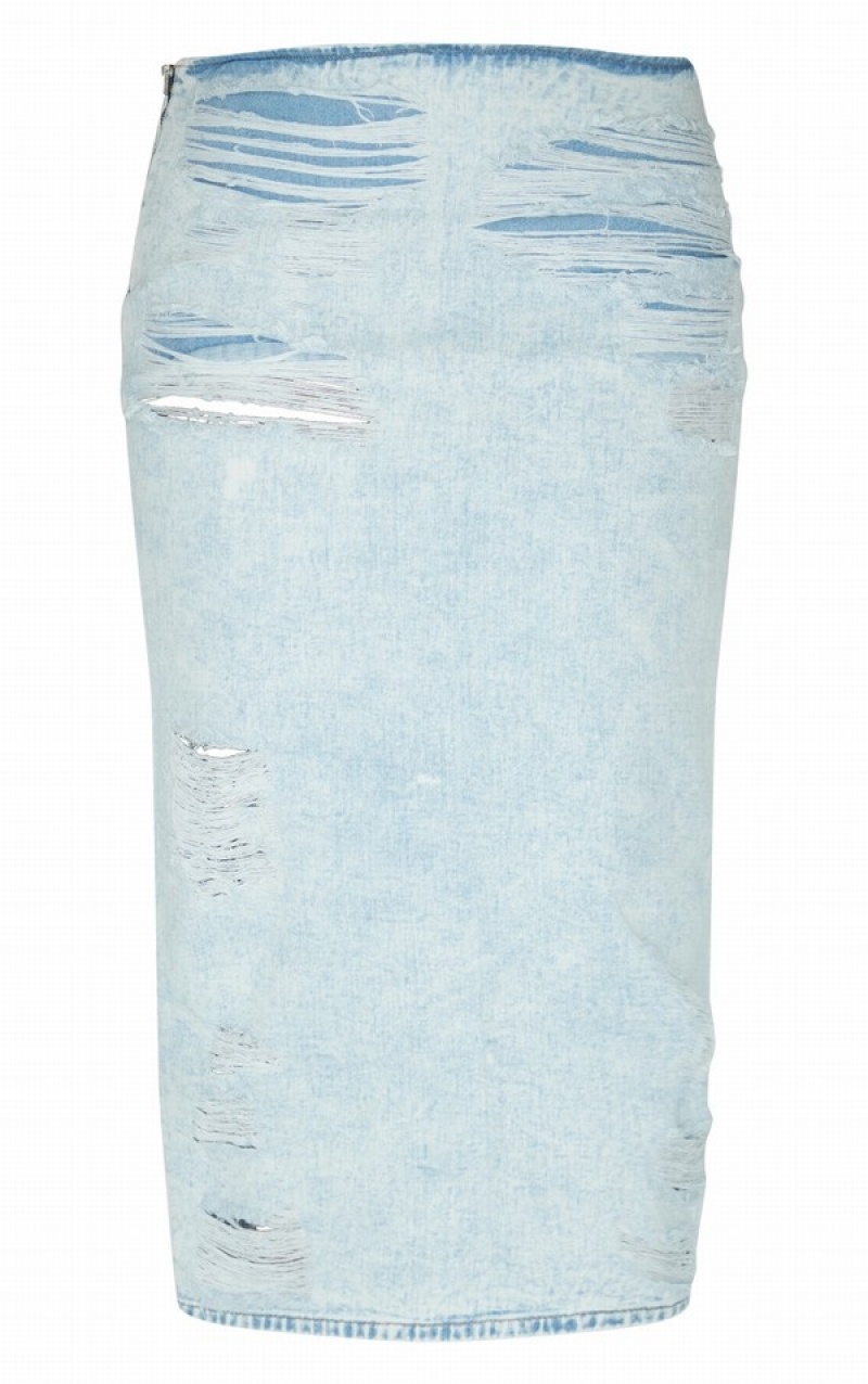 Light Blue / Wash Pretty Little Thing Shape Acid Wash Ripped Detail Skirts | QBYEDOR-47