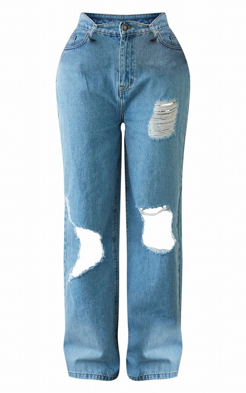 Light Blue / Wash Pretty Little Thing Shape High Waist Ripped Wide Leg Jeans | JZDMFAS-73