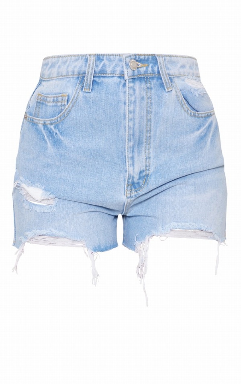 Light Blue / Wash Pretty Little Thing Tall Wash Distressed Shorts | EORJSIZ-36