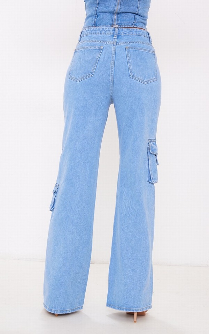 Light Blue / Wash Pretty Little Thing Tall Wash Cargo Jeans | OFQUVGL-76