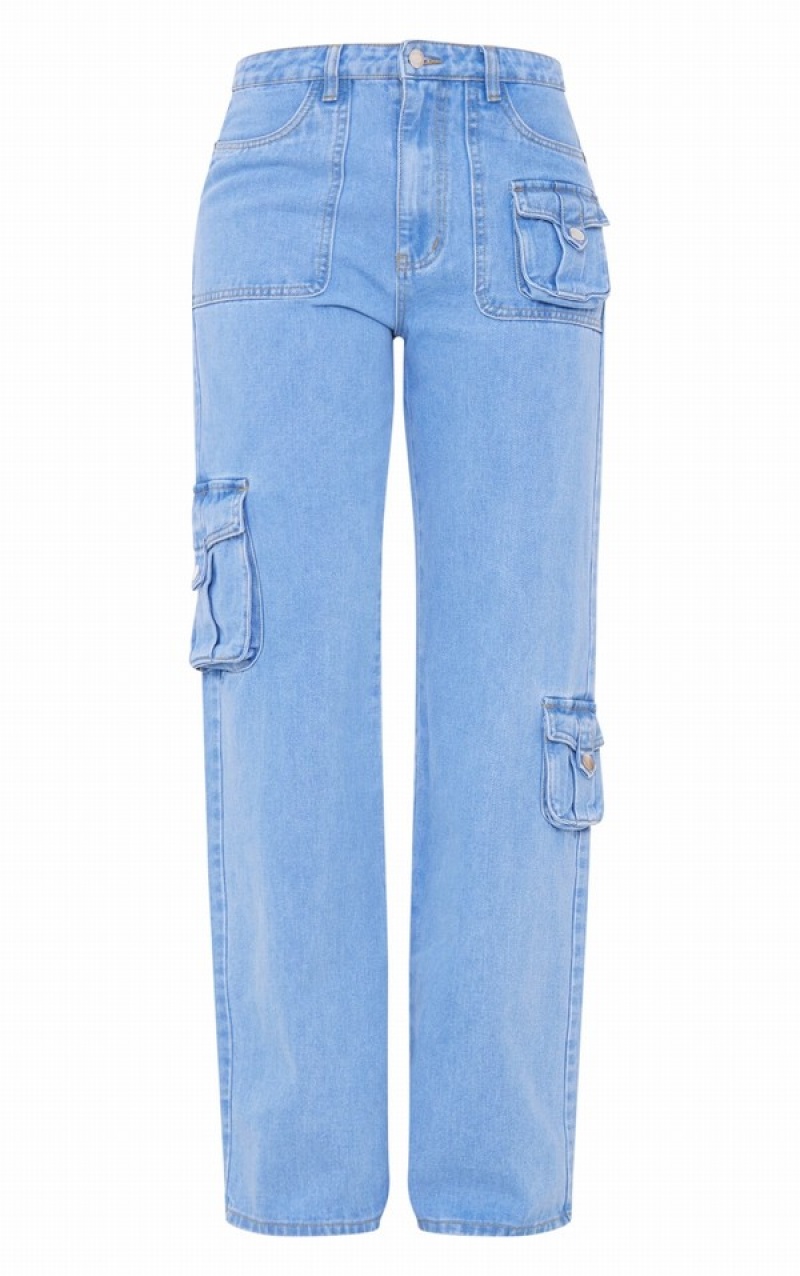 Light Blue / Wash Pretty Little Thing Tall Wash Cargo Jeans | OFQUVGL-76