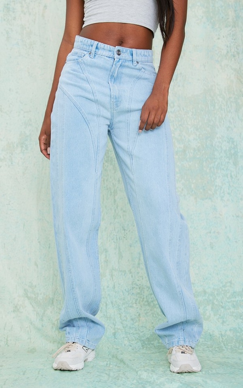 Light Blue / Wash Pretty Little Thing Tall Wash Seam Detail Straight Jeans | PUGVIYS-54