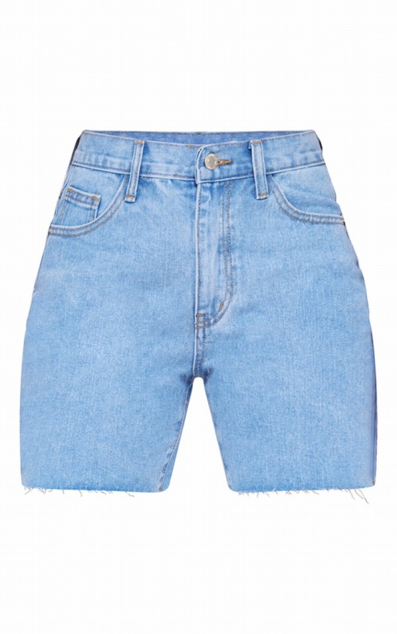 Light Blue / Wash Pretty Little Thing Wash Longline Fitted Shorts | BECJPTR-58