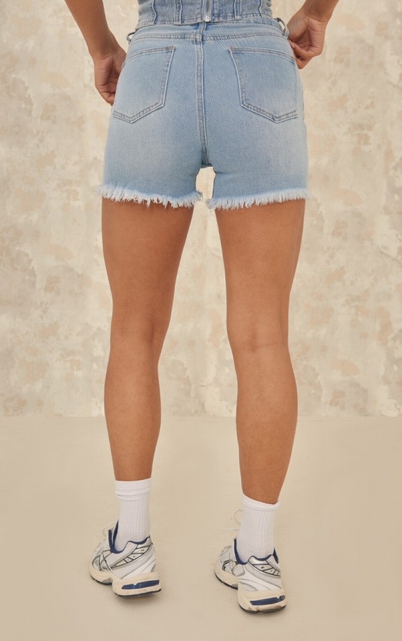 Light Blue / Wash Pretty Little Thing Wash Raw Hem Relaxed Fit Shorts | FAQOZNC-36