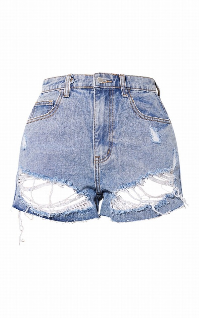 Light Blue / Wash Pretty Little Thing Wash Ripped Hem Shorts | FXJVLUS-03