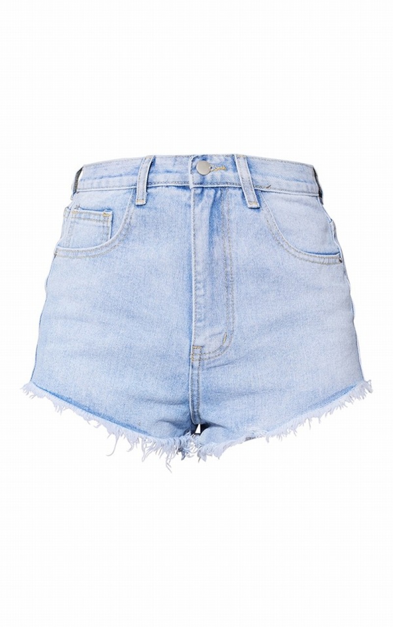 Light Blue / Wash Pretty Little Thing Wash Frayed Hem Shorts | HZUWYBC-65