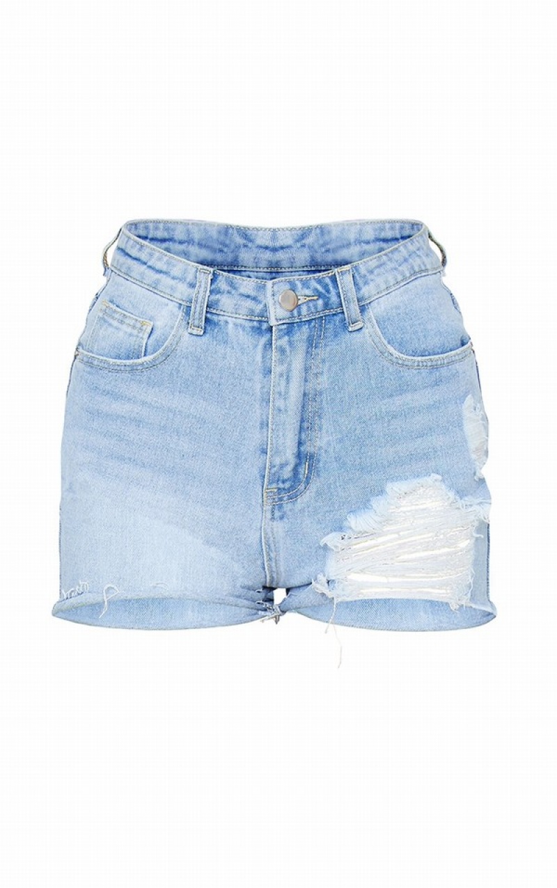 Light Blue / Wash Pretty Little Thing Wash Ripped Mom Shorts | RZIYPTX-59