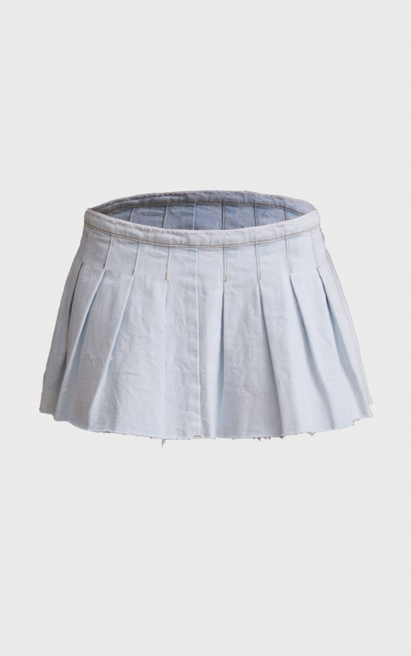 Light Blue / Wash Pretty Little Thing Wash Low Rise Tennis Skirts | SWAHQTD-12