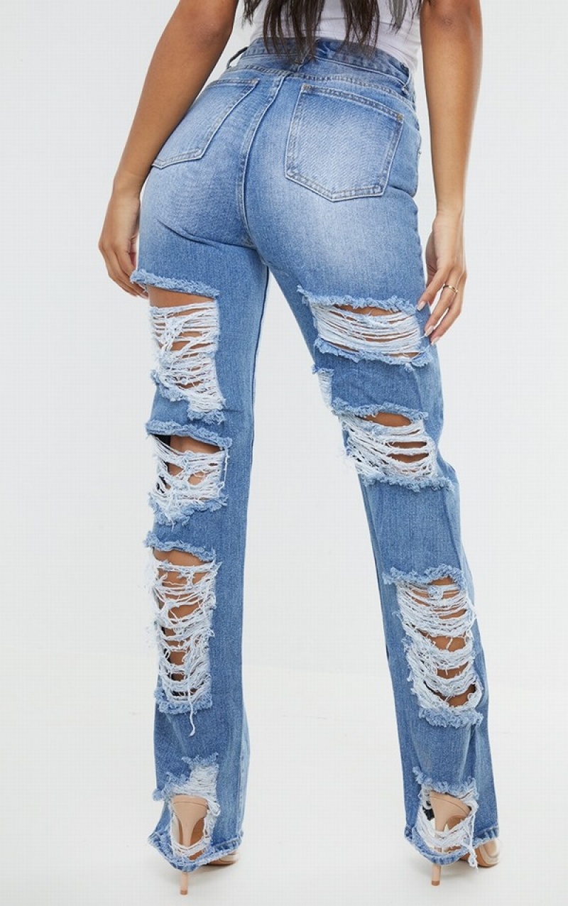 Light Blue / Wash Pretty Little Thing Wash Ripped Back Split Hem Jeans | IGRSJEH-21