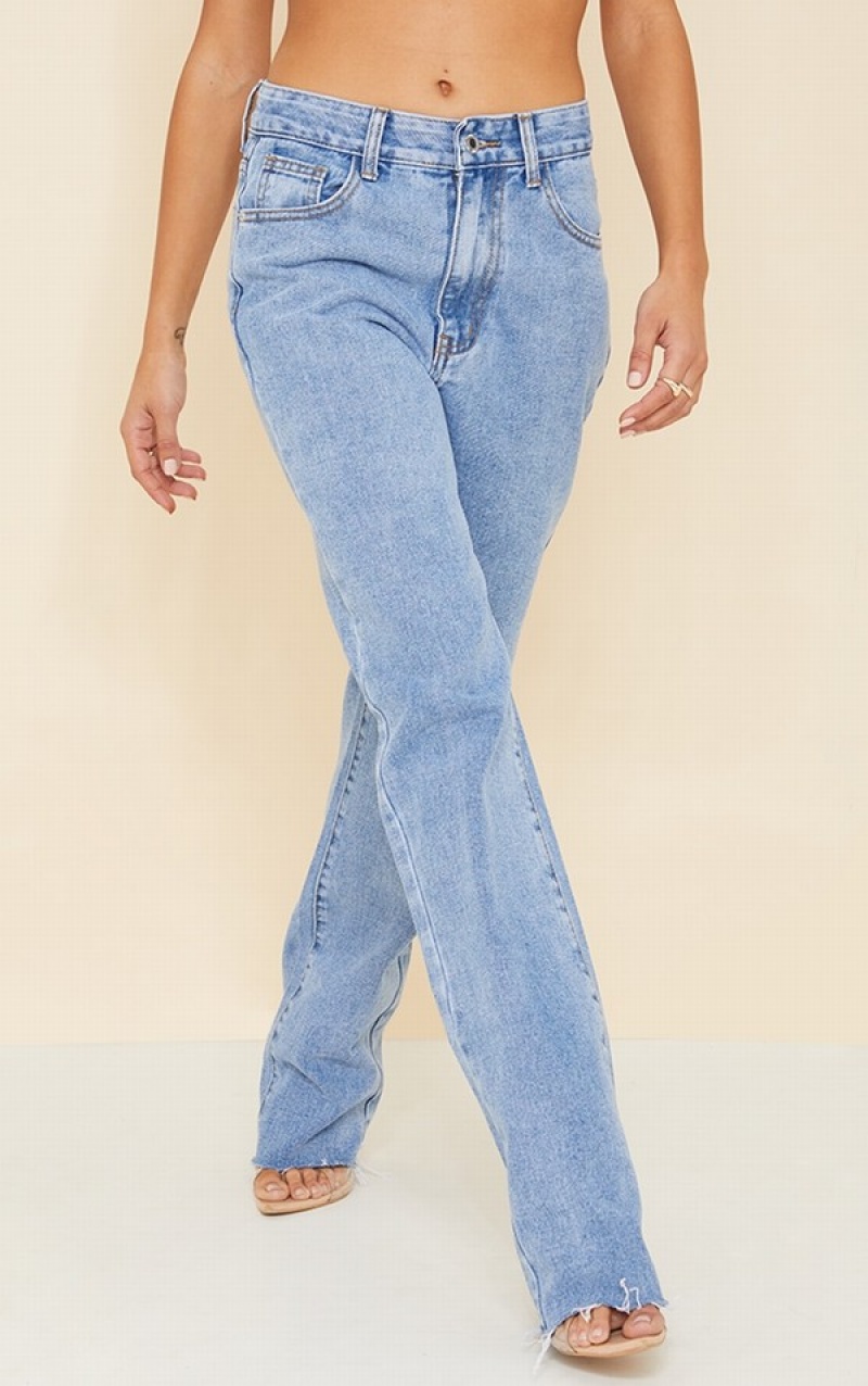 Light Blue / Wash Pretty Little Thing Wash Long Leg Straight Jeans | MORPQLI-48