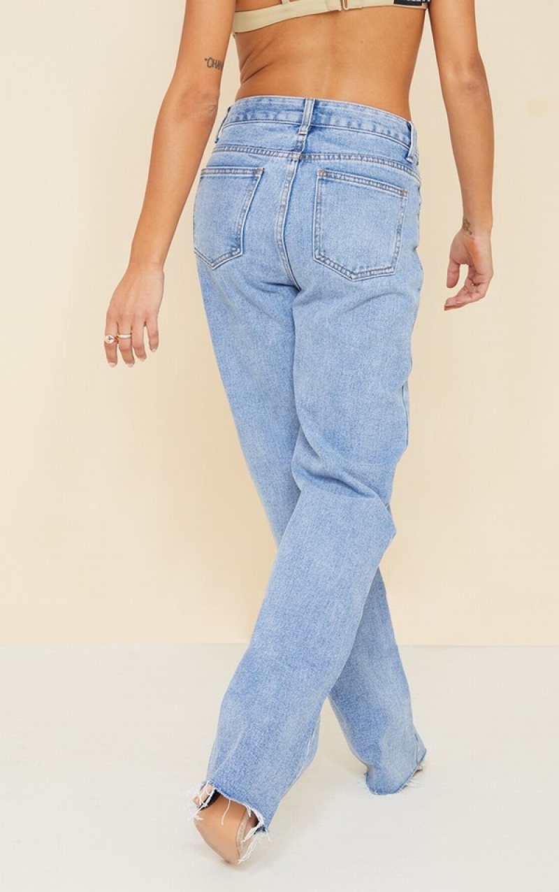 Light Blue / Wash Pretty Little Thing Wash Long Leg Straight Jeans | MORPQLI-48