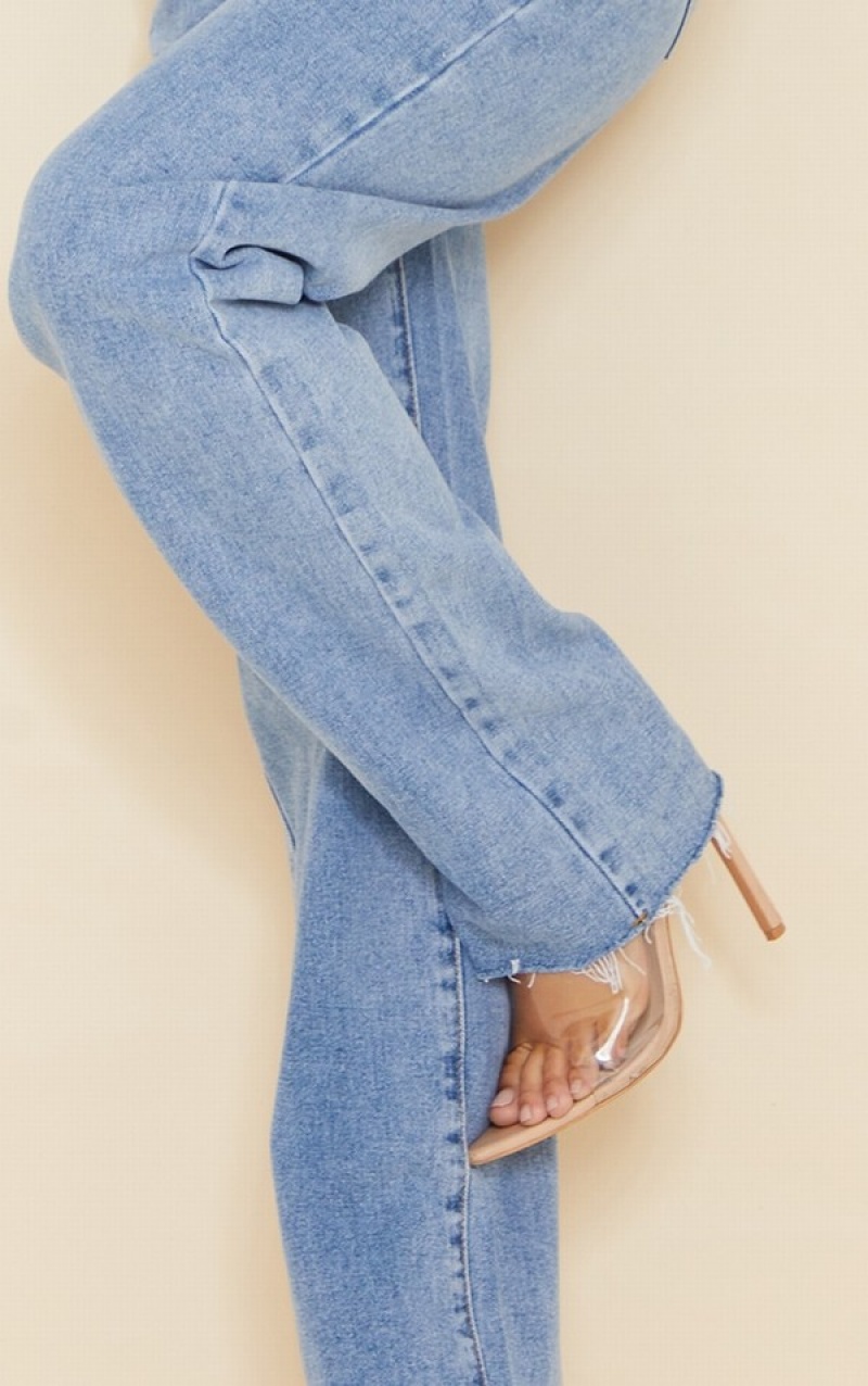 Light Blue / Wash Pretty Little Thing Wash Long Leg Straight Jeans | MORPQLI-48