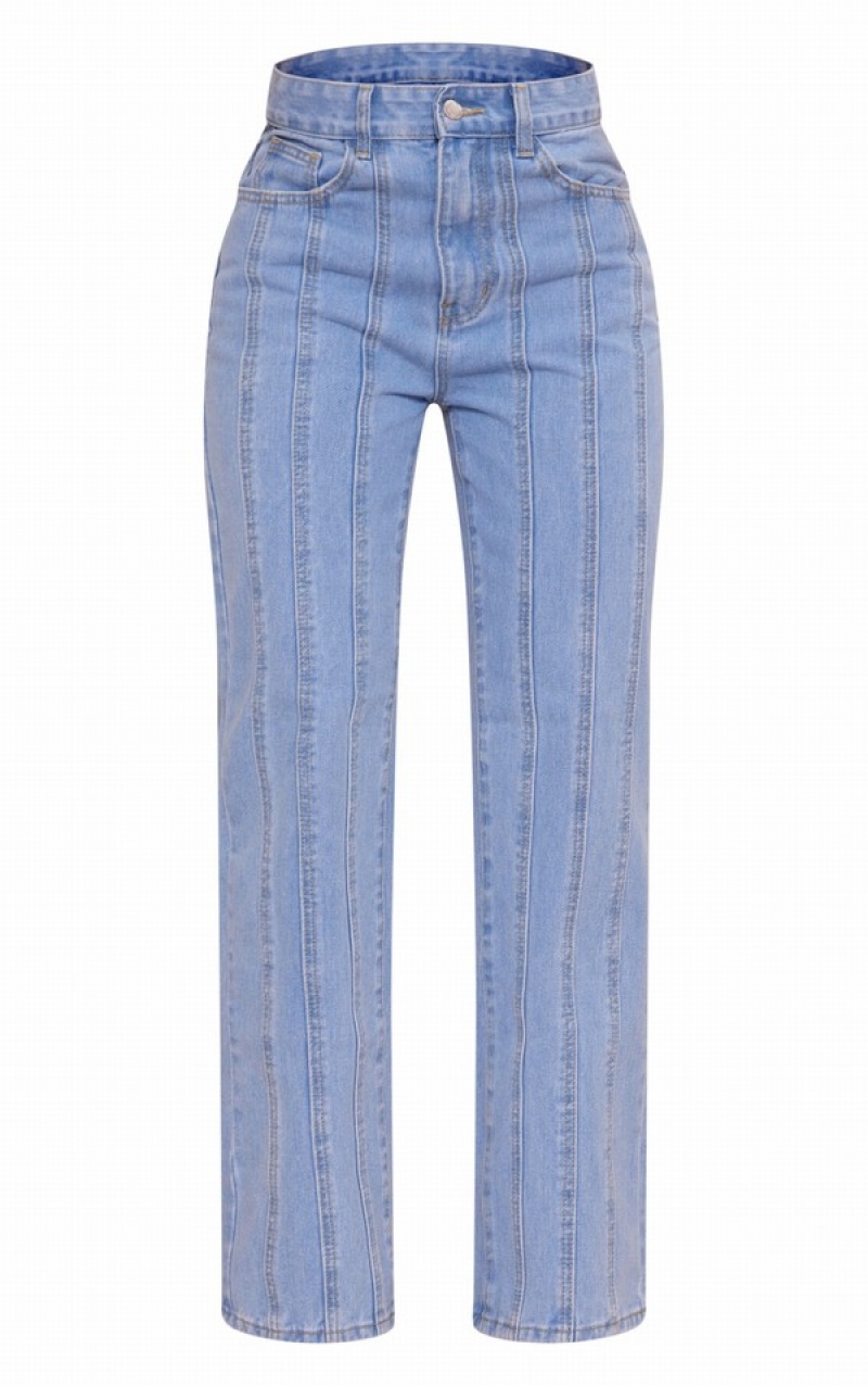 Light Blue / Wash Pretty Little Thing Wash Panelled Seam Detail Straight Leg Jeans | YXMEKQV-23