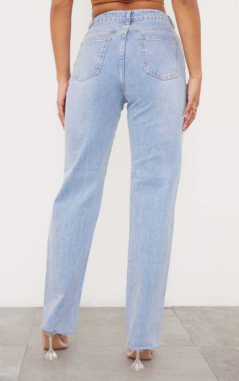 Light Blue / Wash Pretty Little Thing Wash Ripped Long Leg Straight Jeans | LQXUDAM-73