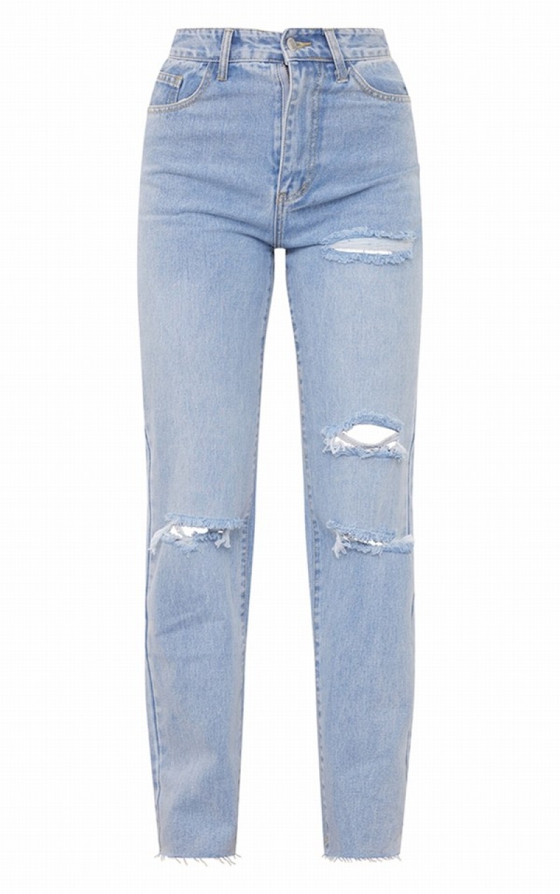 Light Blue / Wash Pretty Little Thing Wash Ripped Long Leg Straight Jeans | LQXUDAM-73