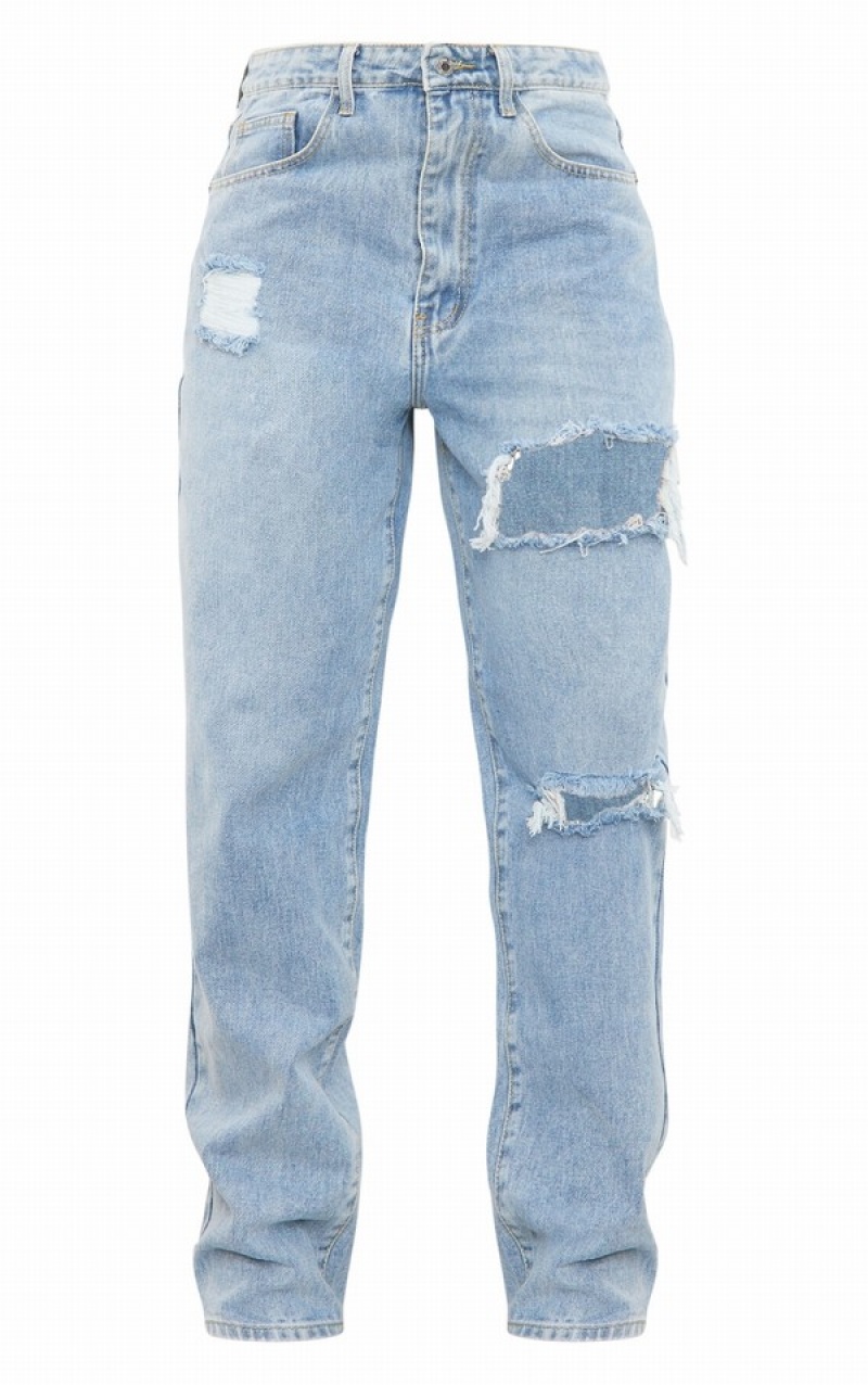 Light Blue / Wash Pretty Little Thing Wash Open Knee Boyfriend Jeans | TORLKFA-05