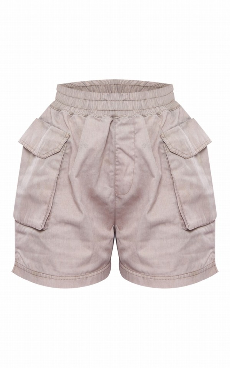 Light Brown Pretty Little Thing Acid Wash Pocket Cargo Shorts | XASYCBV-18