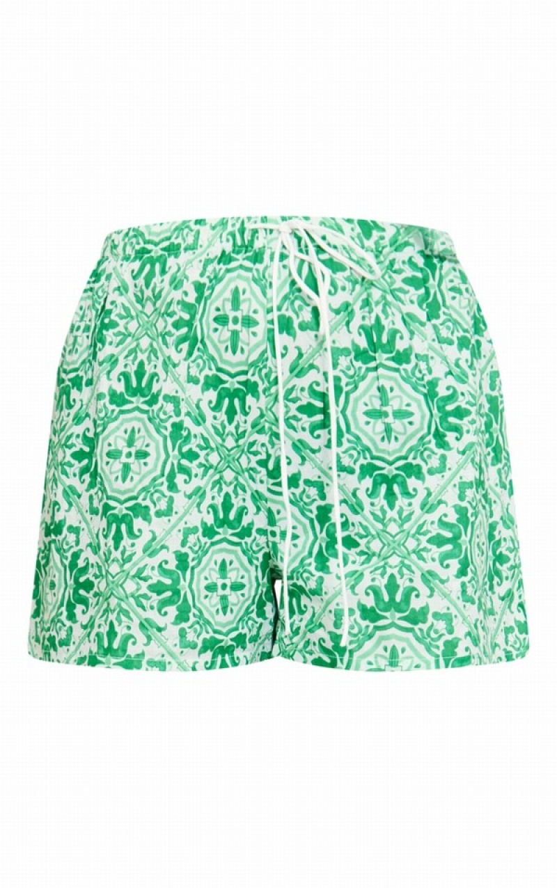 Light Green Pretty Little Thing Bright Aztec Printed Cotton Shorts | HTBGPFI-15