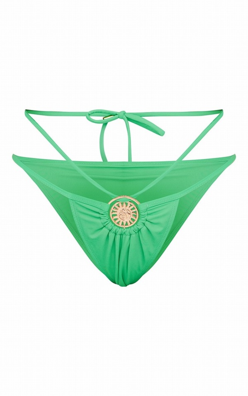 Light Green Pretty Little Thing Bright Cut Out Double Strap Bikini Bottoms | LNTXZKF-02