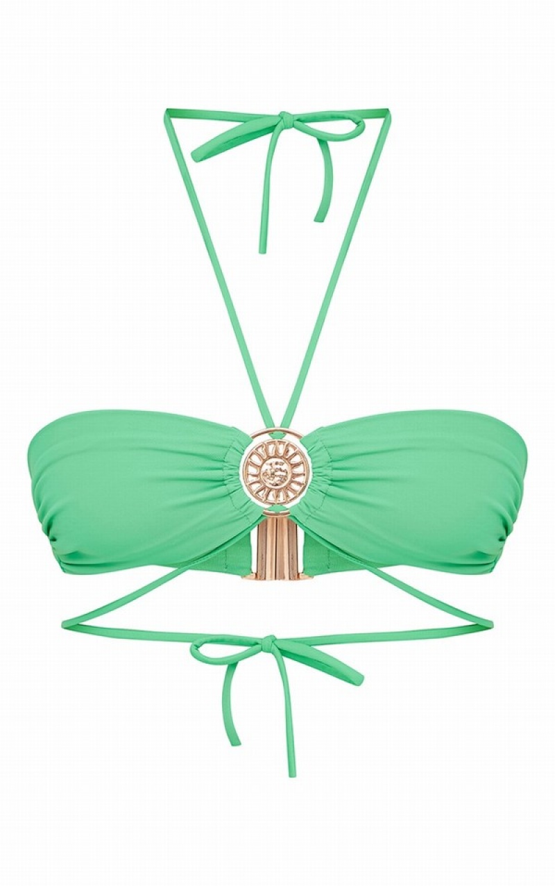 Light Green Pretty Little Thing Bright Sun Trim Double Strap Bandeau Bikini Tops | DNICUMP-72