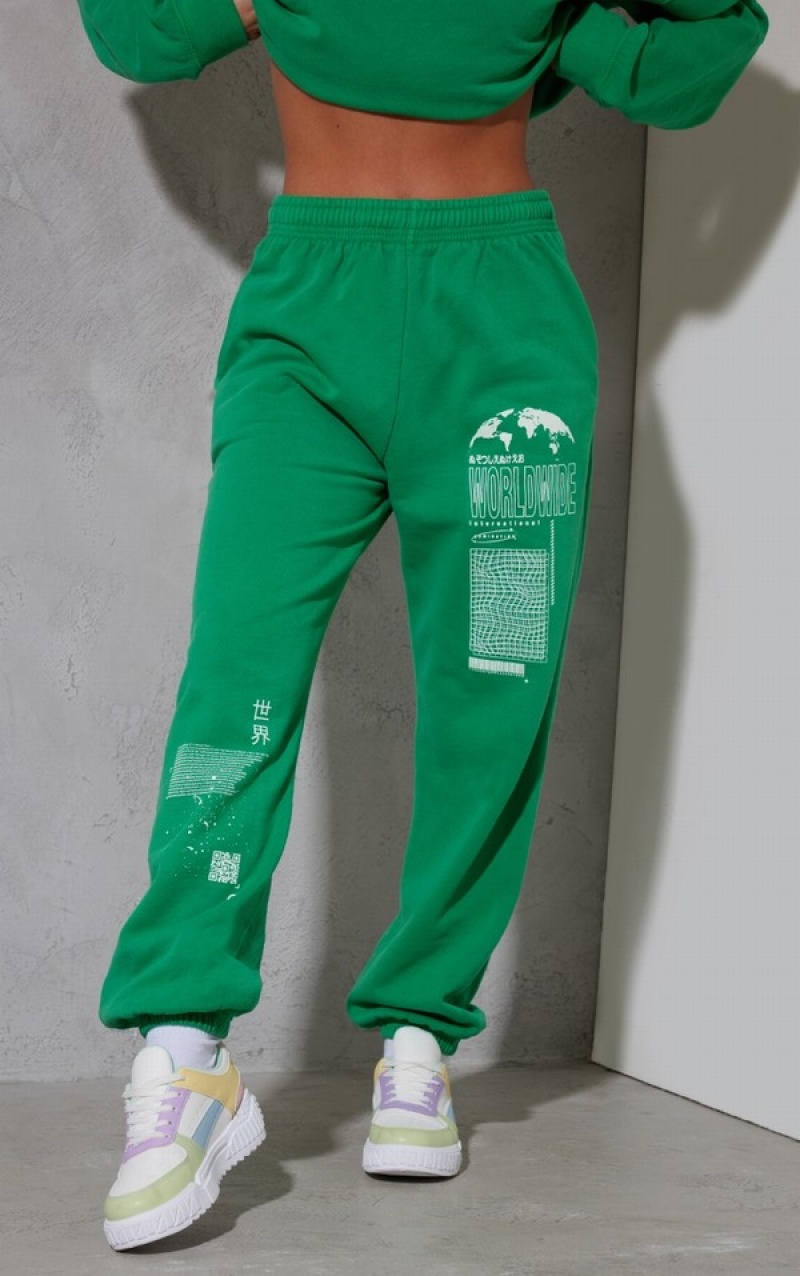 Light Green Pretty Little Thing Bright Washed Worldwide Printed Cuffed Sweatpants | LMXWJRH-20