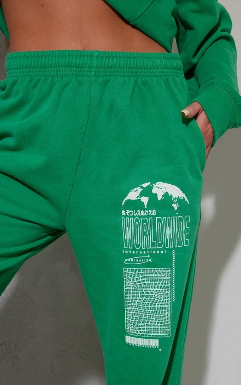 Light Green Pretty Little Thing Bright Washed Worldwide Printed Cuffed Sweatpants | LMXWJRH-20