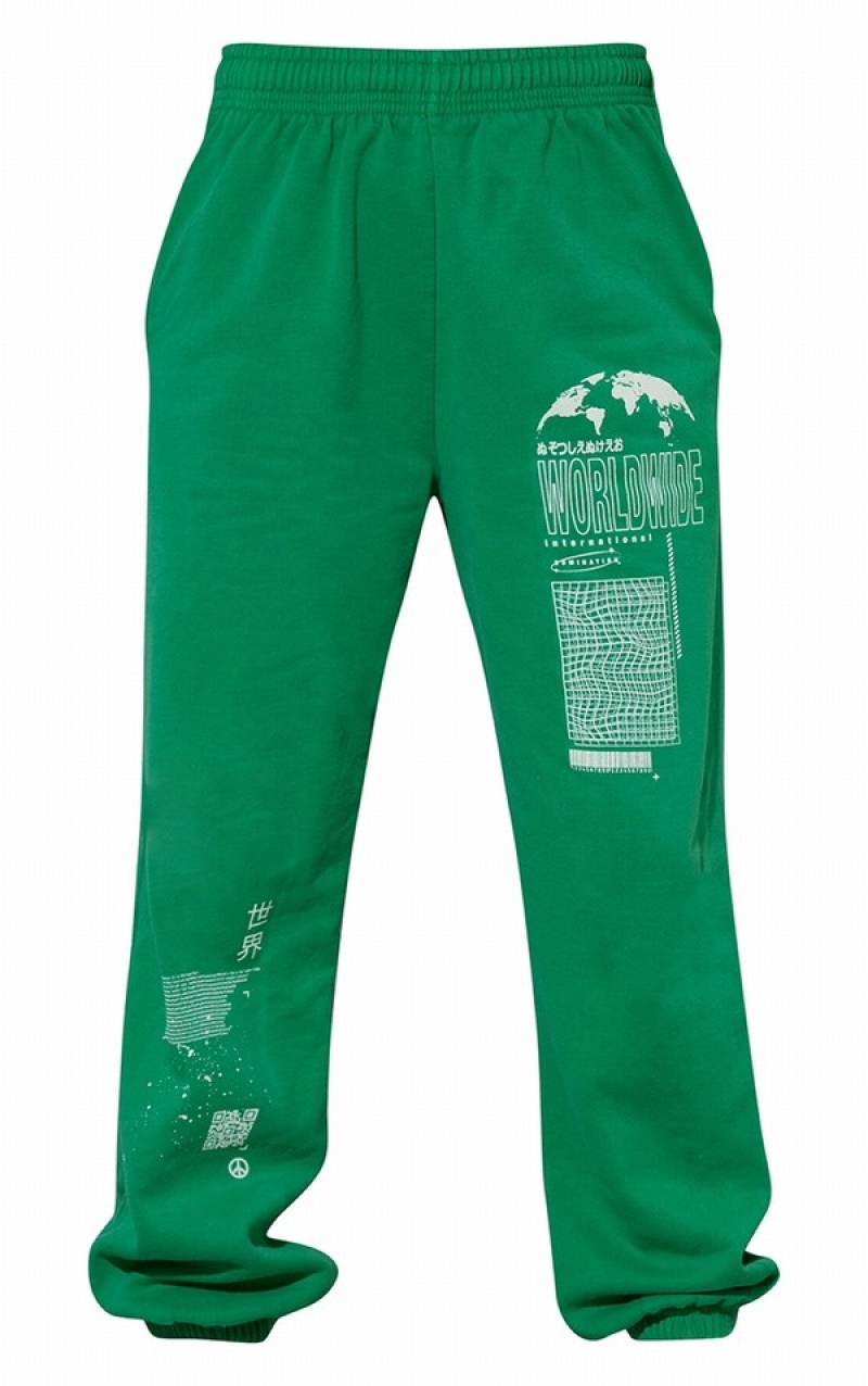 Light Green Pretty Little Thing Bright Washed Worldwide Printed Cuffed Sweatpants | LMXWJRH-20