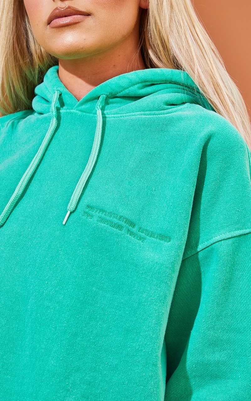 Light Green Pretty Little Thing Est 2012 Washed Hoodie | SZIOFAT-93