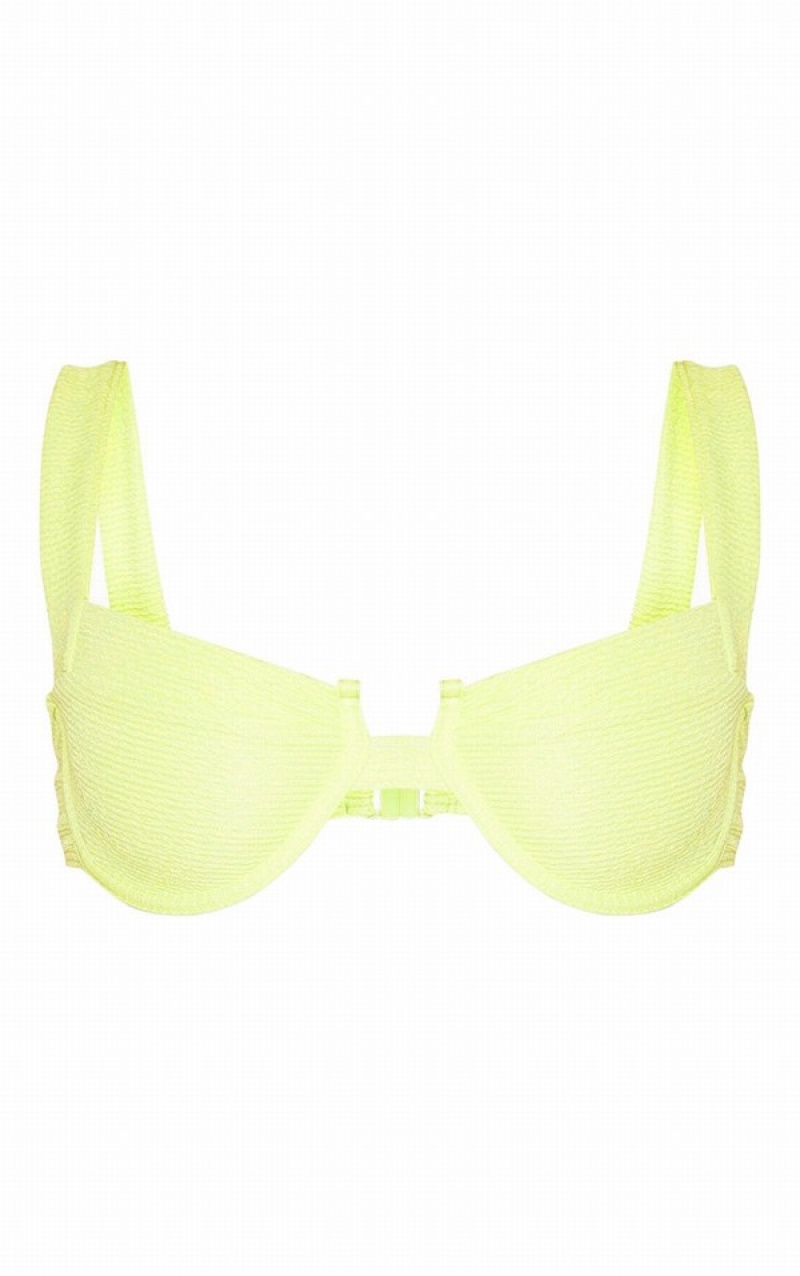 Light Green Pretty Little Thing Lime Crinkle UnderwiSquare Neck Bikini Tops | WSAUBLZ-59