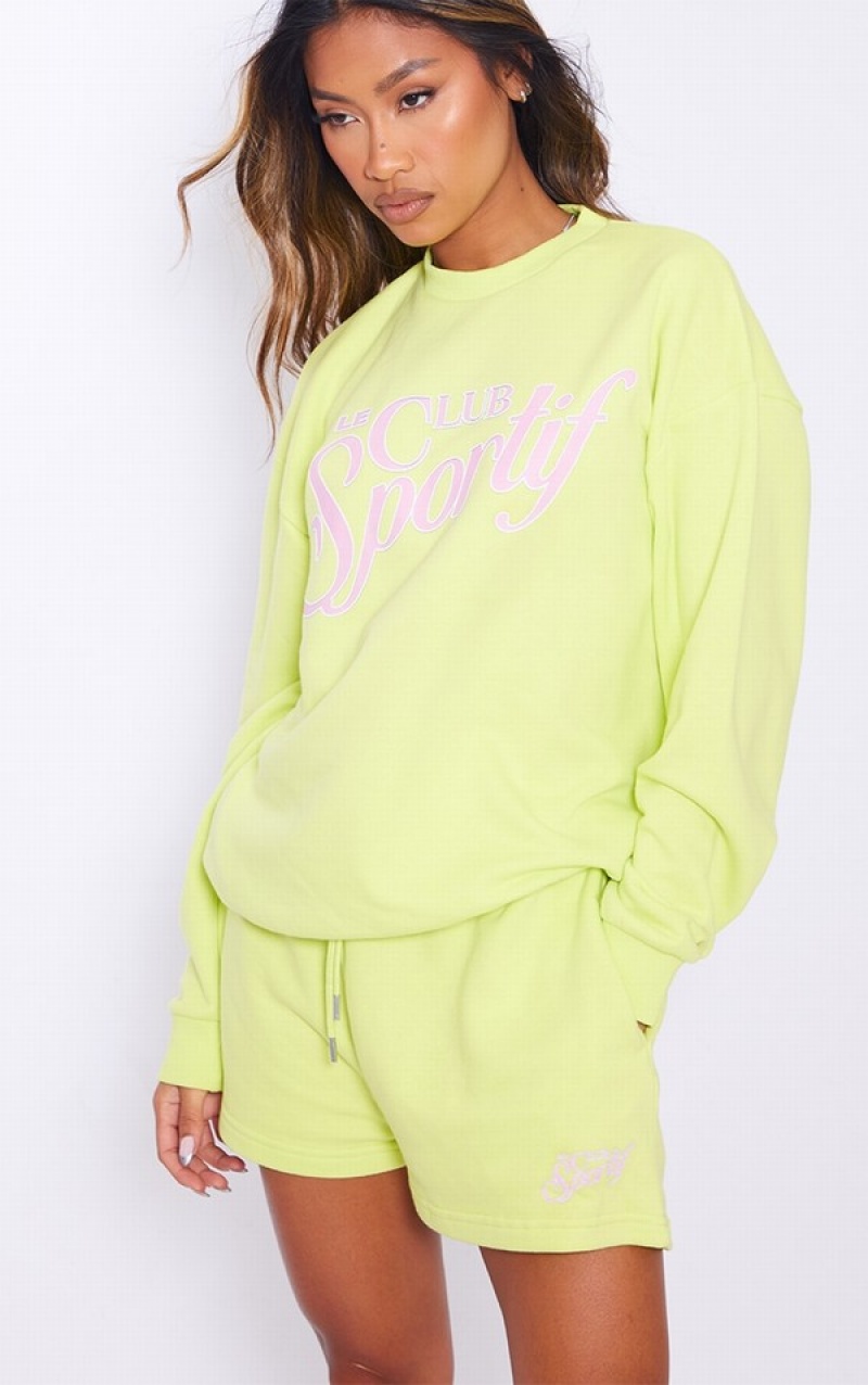 Light Green Pretty Little Thing Lime Graphic Print Oversized Lightweight Sweatshirts | RHXAJVM-14