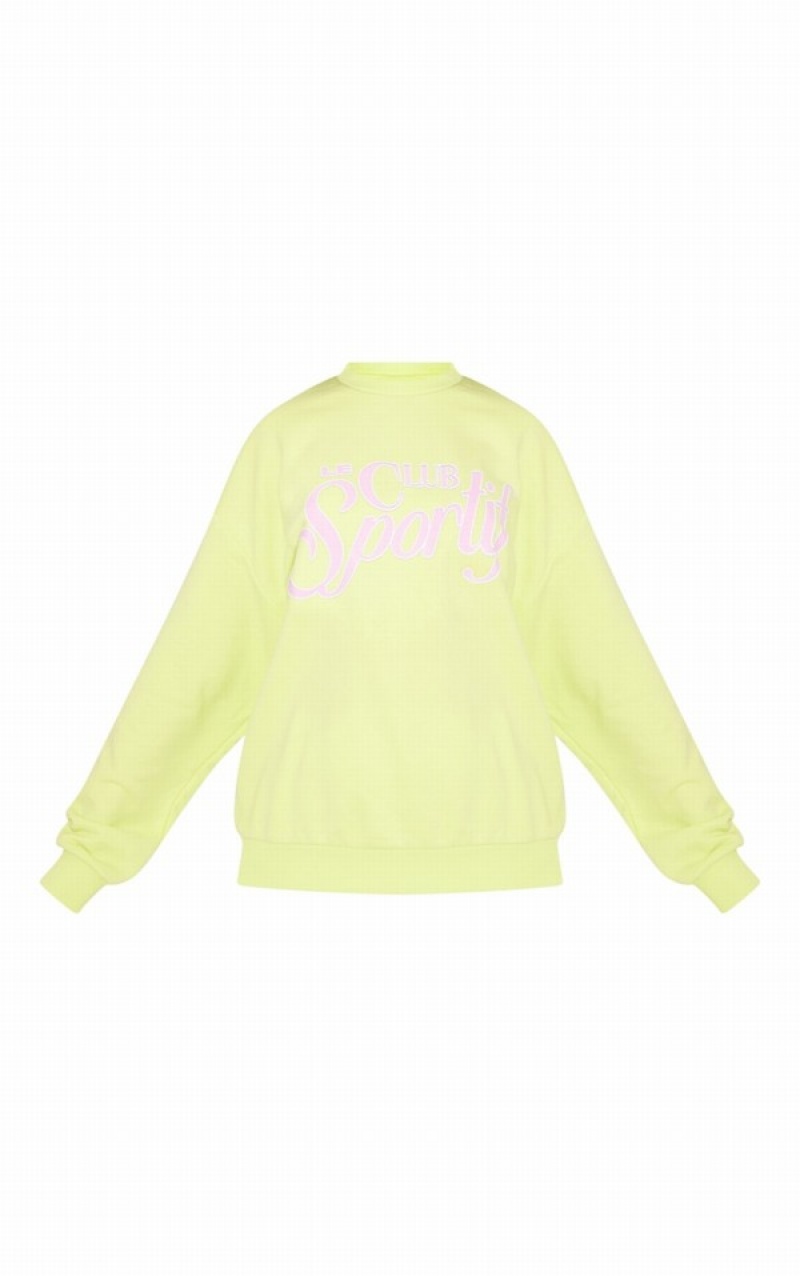 Light Green Pretty Little Thing Lime Graphic Print Oversized Lightweight Sweatshirts | RHXAJVM-14