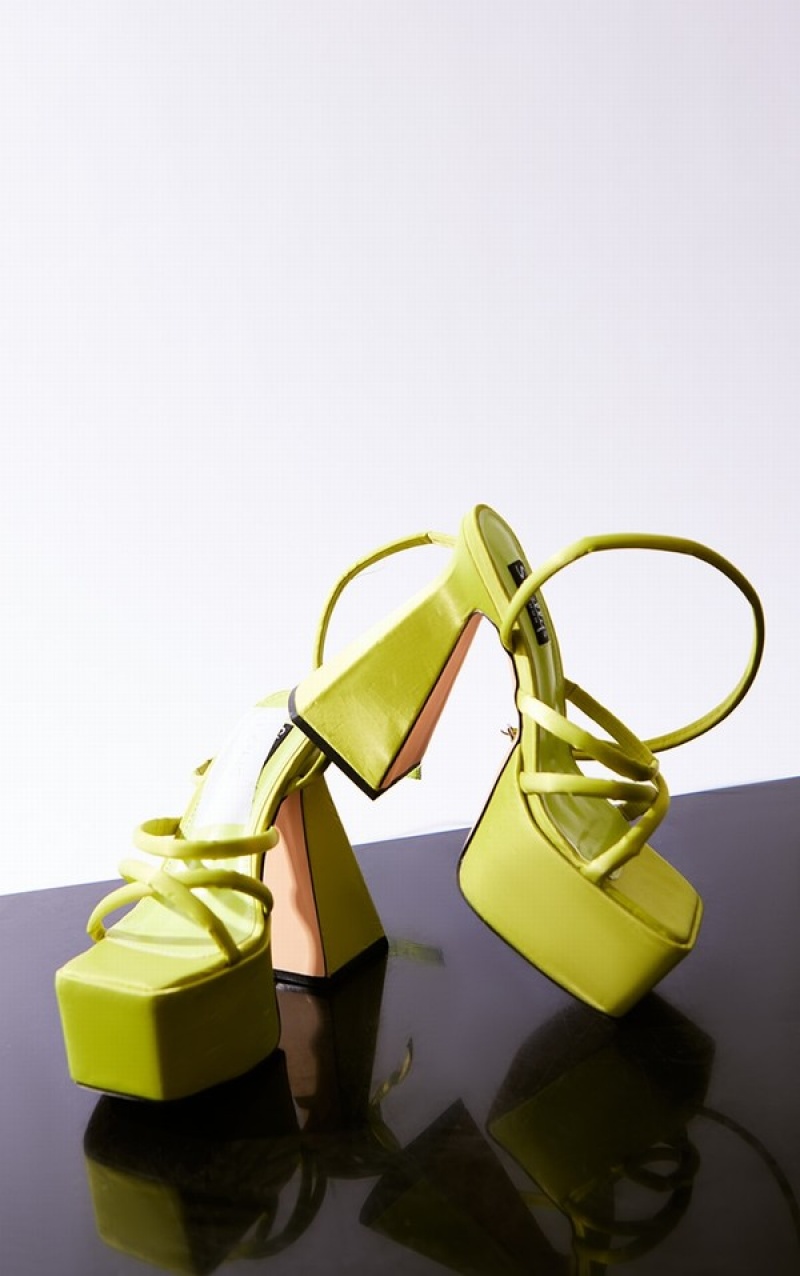 Light Green Pretty Little Thing Lime Shellys London Blondie Platform Heels | QFTUVWX-06