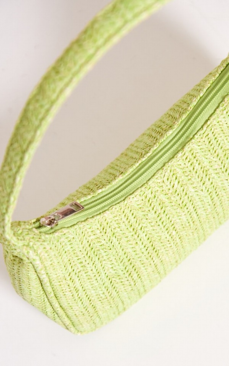 Light Green Pretty Little Thing Lime Simple Raffia Shoulder Bags | DGHUASE-14