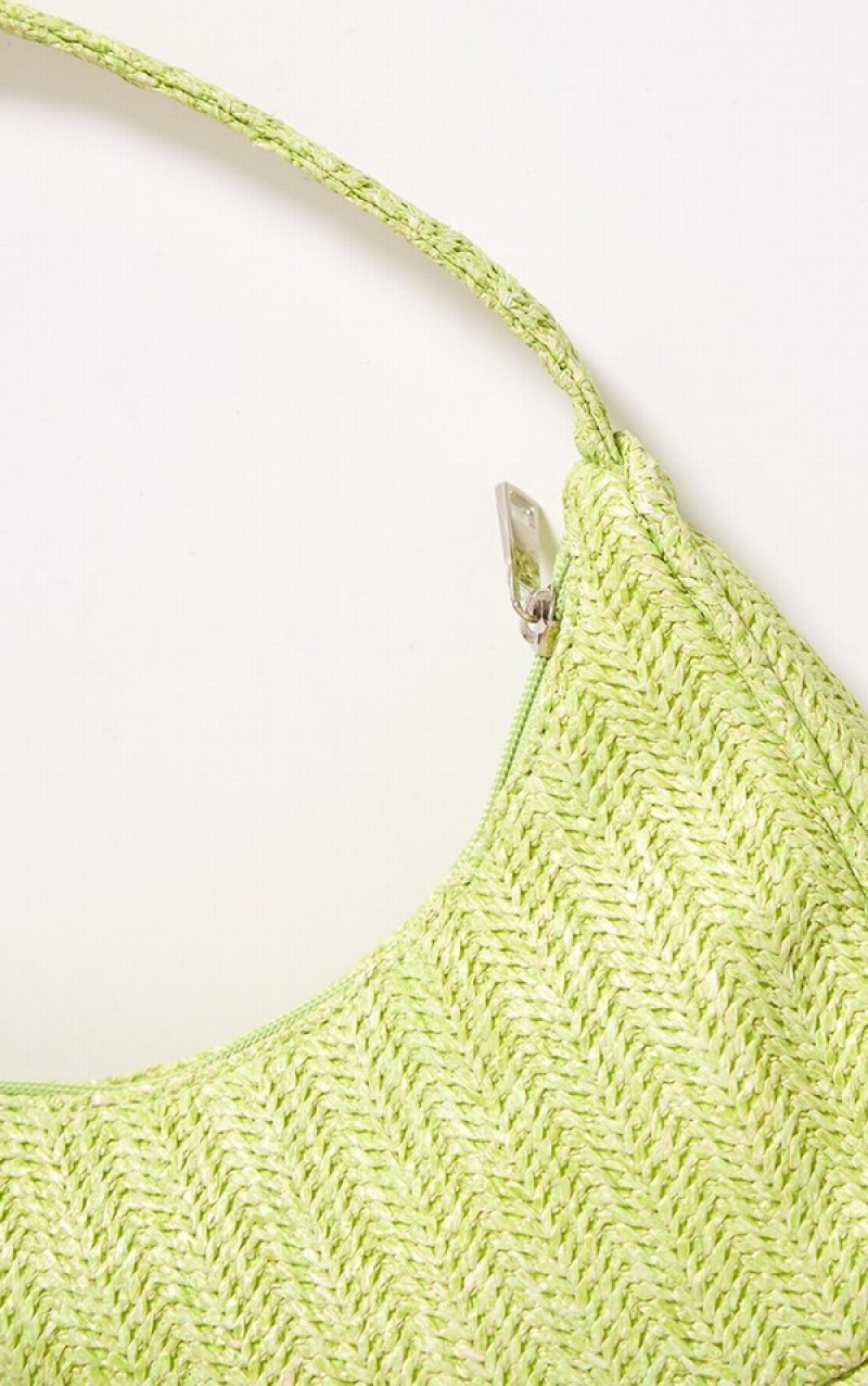 Light Green Pretty Little Thing Lime Simple Raffia Shoulder Bags | DGHUASE-14